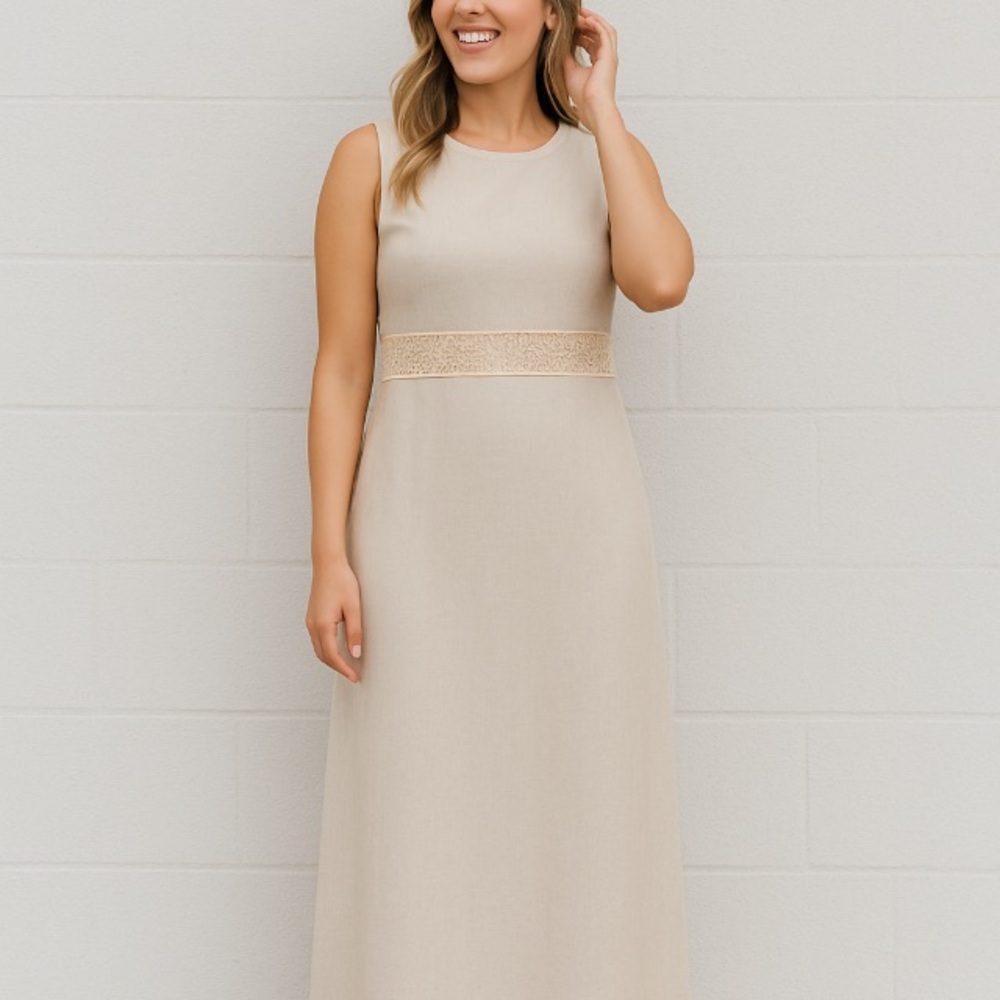 Tan Sleeveless Sheath Maxi Dress for Wedding Guests